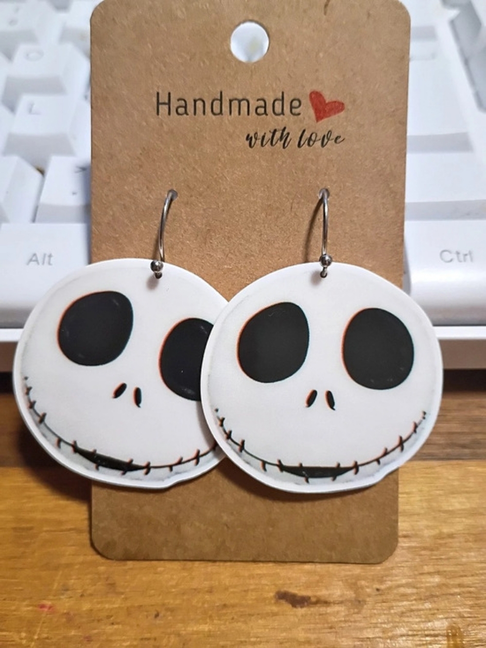Handmade Black & White Jack Skellington Halloween Skull Fashion Earrings